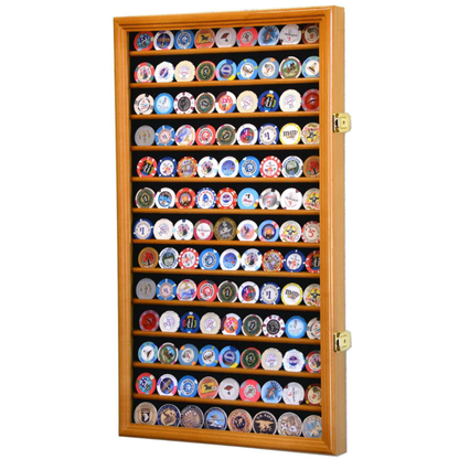 117 Casino Chip / Coin Display Case Cabinet UV Protection Oak Wood