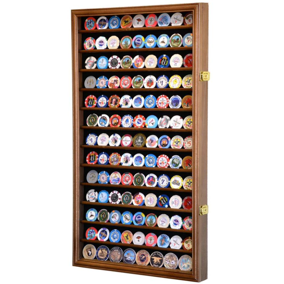 117 Casino Chip / Coin Display Case Cabinet UV Protection Walnut Wood