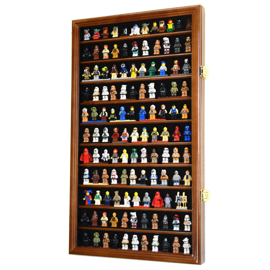 120 Mini Figures / Miniatures / Figurines Display Case Cabinet UV Protection Lego Walnut Wood