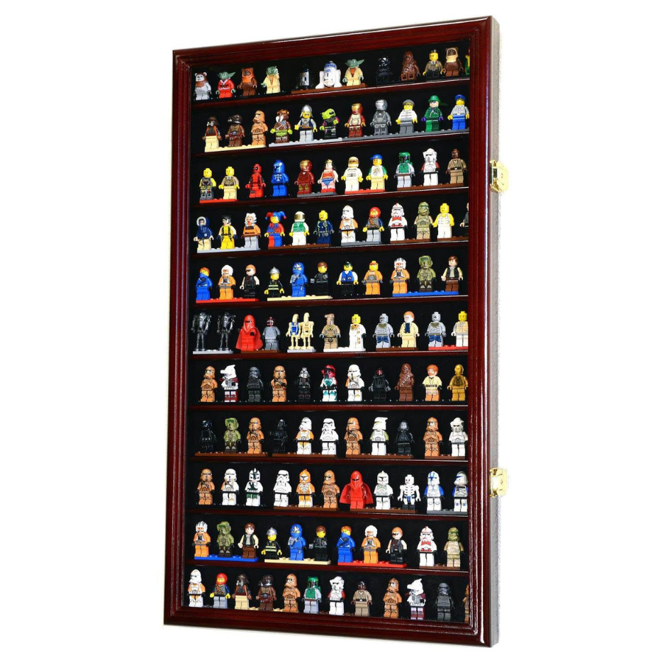 120 Mini Figures / Miniatures / Figurines Display Case Cabinet UV Protection Lego Cherry Wood