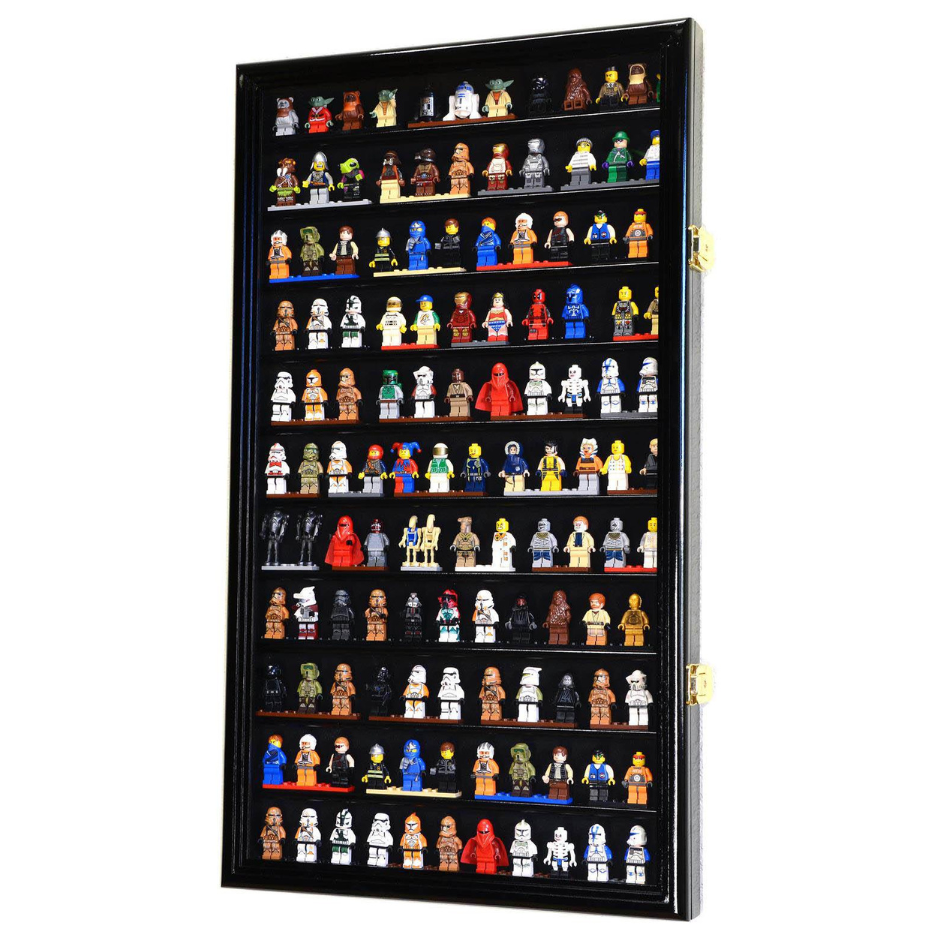 120 Mini Figures / Miniatures / Figurines Display Case Cabinet UV Protection Lego Black Wood