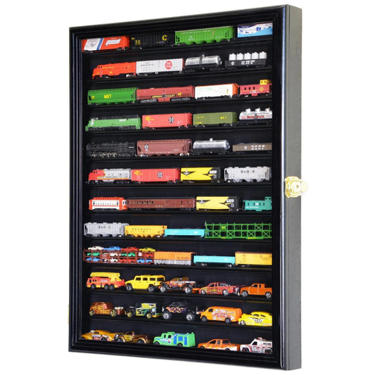 12 Shelves N Scale Train Model Trains Display Case Cabinet UV Protection Black Wood