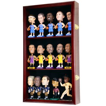 15 Bobblehead Figurine Display Case Cabinet Wall Mountable Wooden