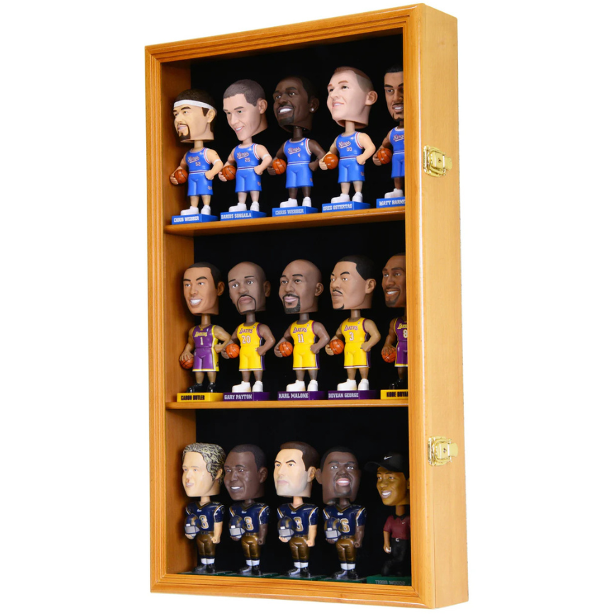 15 Bobblehead Figurine Display Case Cabinet Wall Mountable Wooden