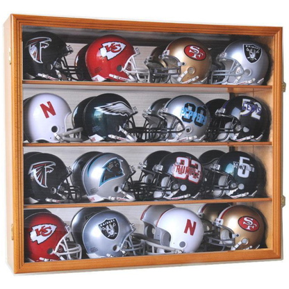 16 Mini Helmet Display Case Cabinet (Mirror Back) UV Protection Oak Wood
