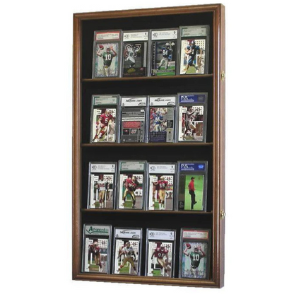 16 Graded Trading Sports Baseball Pokemon Card Display Case UV Protection Walnut Wood