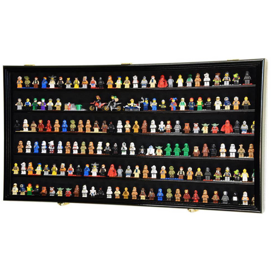 180 Mini Figures / Miniatures / Figurines Display Case Cabinet UV Protection Lego Black Wood