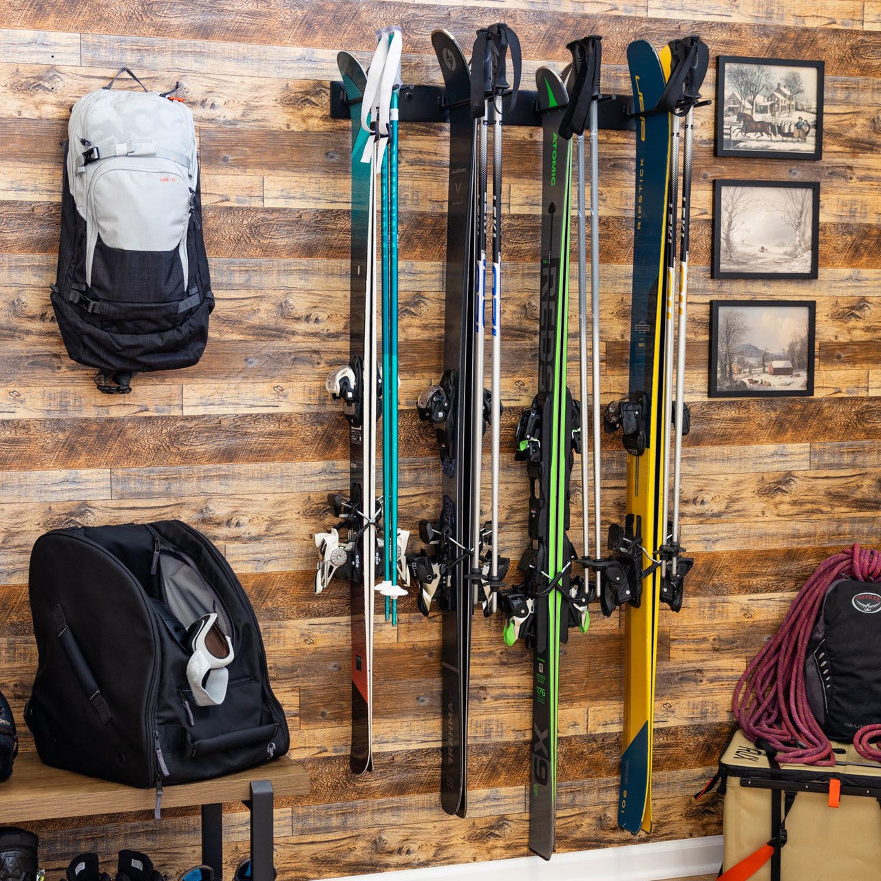 Wall Mounted Ski Storage Rack (Holds 8 Pairs of Skis)