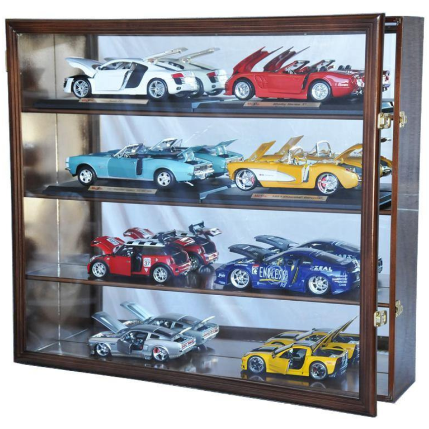 1/18 Scale Diecast Car Display Case Cabinet UV Protection Walnut