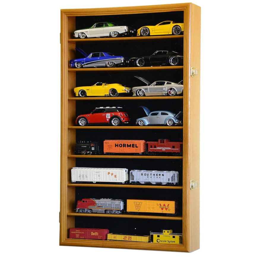 Large 1/24 Scale Diecast Car Display Case Cabinet UV Protection Oak