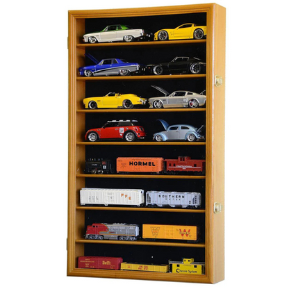 Large 1/24 Scale Diecast Car Display Case Cabinet UV Protection Oak