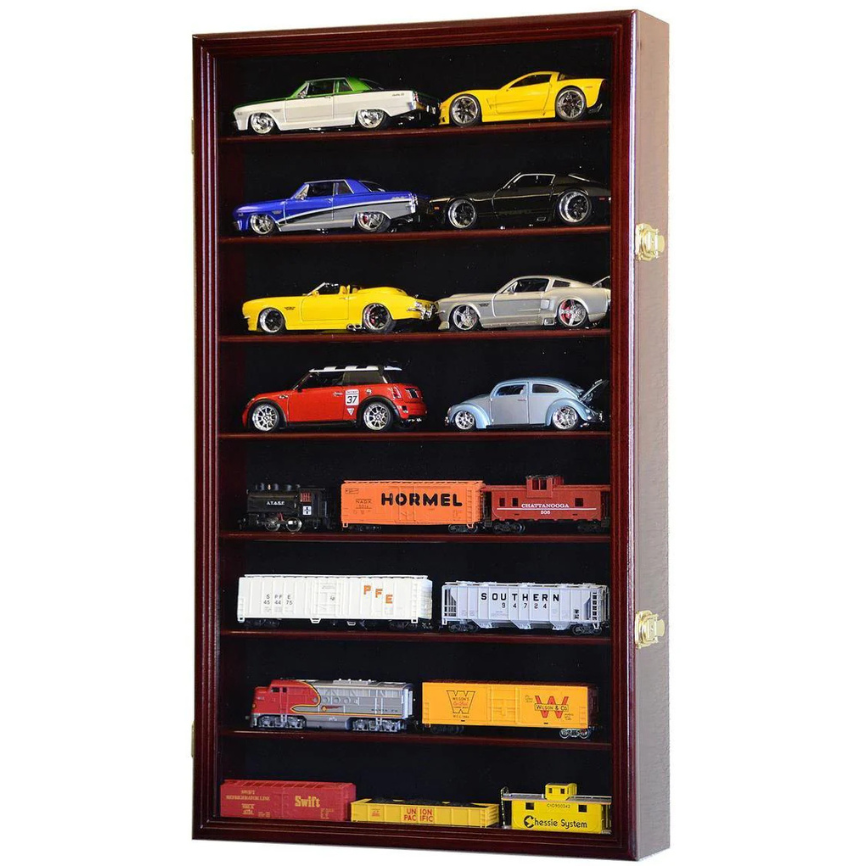 Large 1/24 Scale Diecast Car Display Case Cabinet UV Protection Cherry