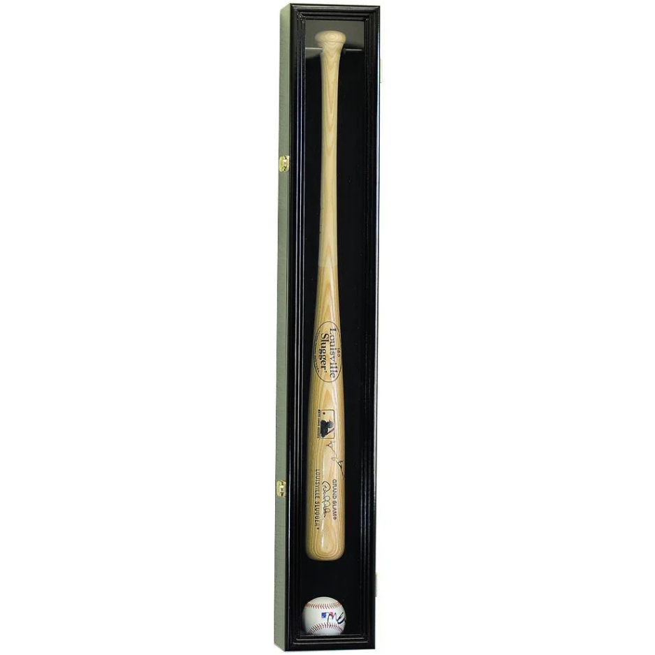 1 Baseball Bat Display Case Cabinet UV Protection Black Wood