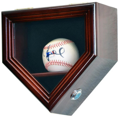 Cherry baseball display case holder with UV Protection. Holds 1 autographed baseballs arranged in a home plate shape.