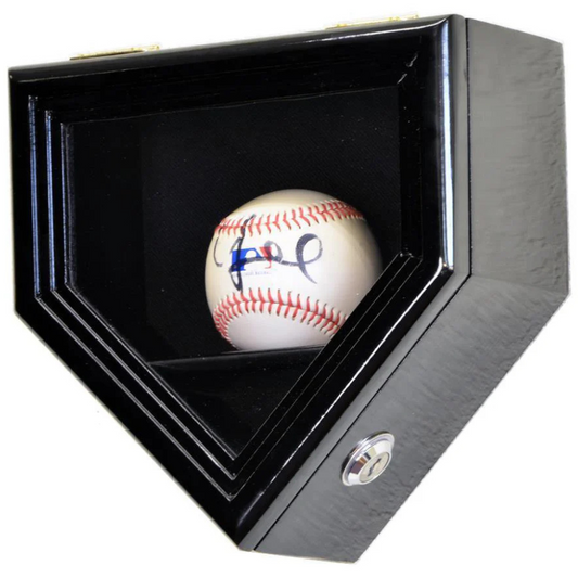 Black baseball display case holder with UV Protection. Holds 1 autographed baseballs arranged in a home plate shape.