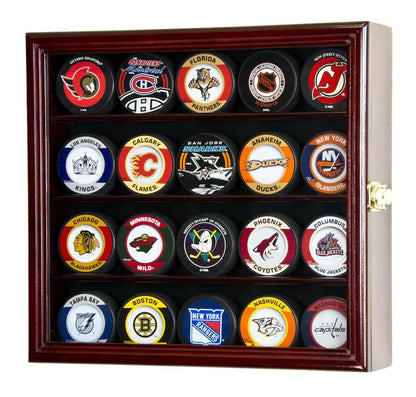 20 Hockey Puck Display Case Cabinet UV Protection NHL Cherry Wood