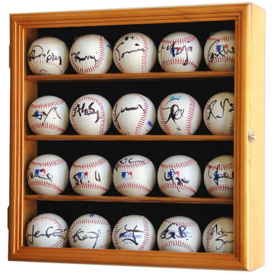 20 Baseball Ball Display Case Cabinet UV Protection MLB Oak Wood