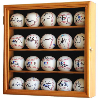 20 Baseball Ball Display Case Cabinet UV Protection MLB Oak Wood