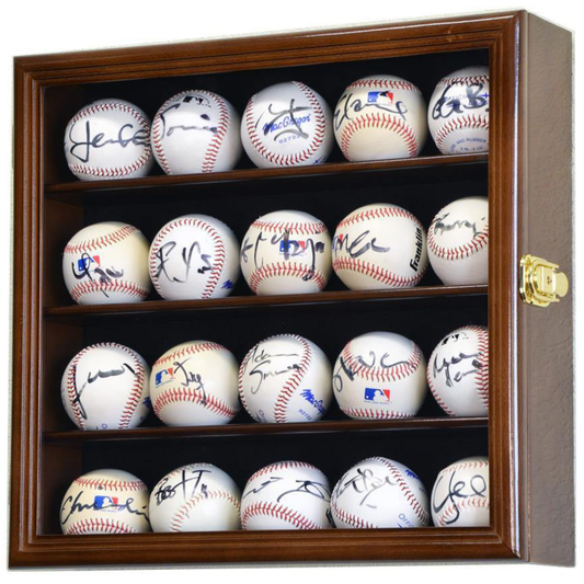 20 Baseball Ball Display Case Cabinet UV Protection MLB Walnut Wood