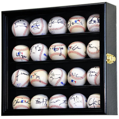 20 Baseball Ball Display Case Cabinet UV Protection MLB Black Wood