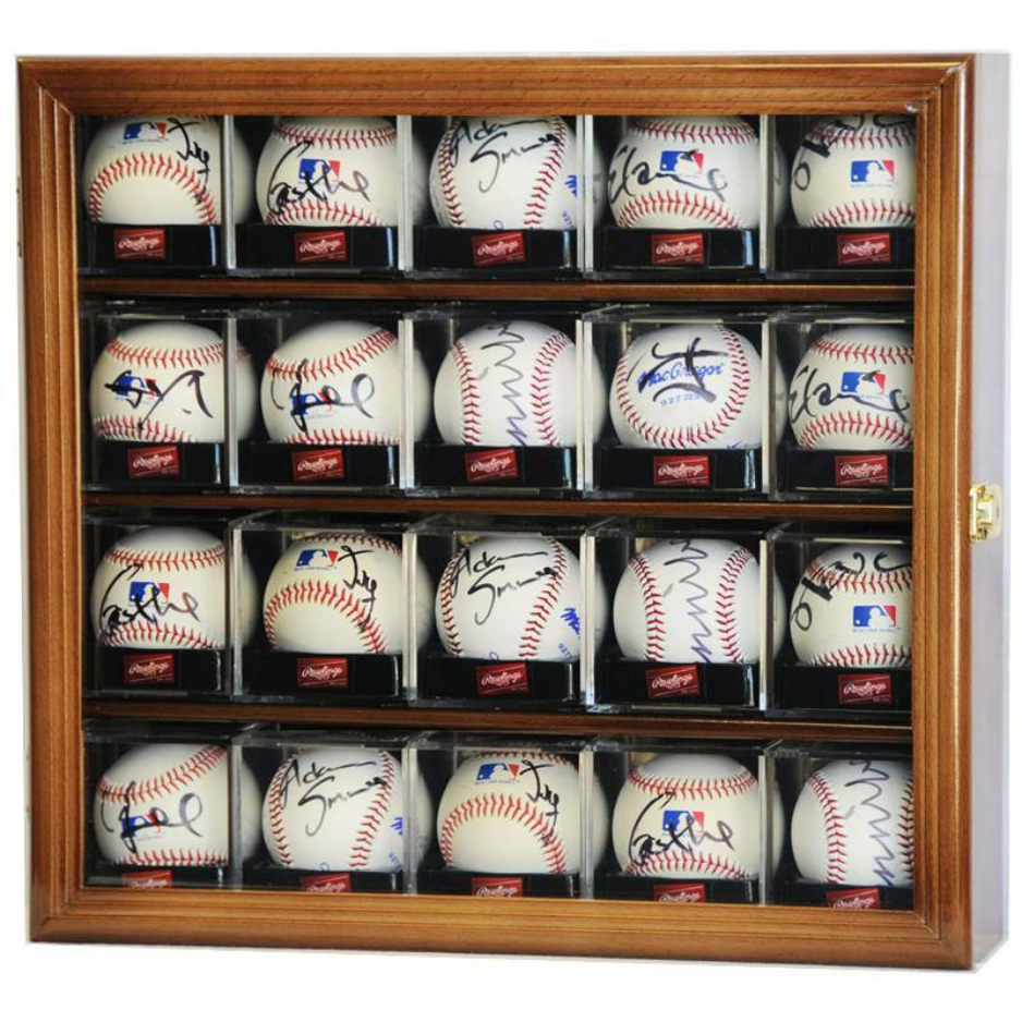 20 Baseball Acrylic Cubes Display Case UV Protection MLB Walnut Wood
