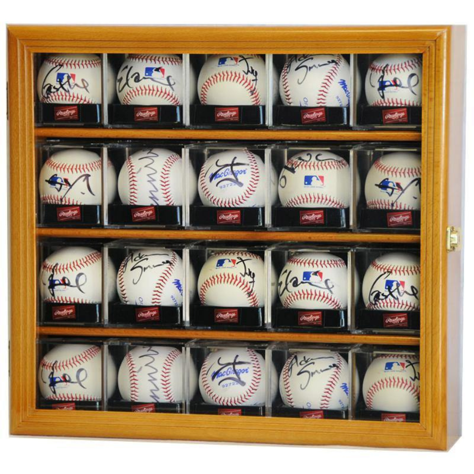 20 Baseball Acrylic Cubes Display Case UV Protection MLB Oak Wood