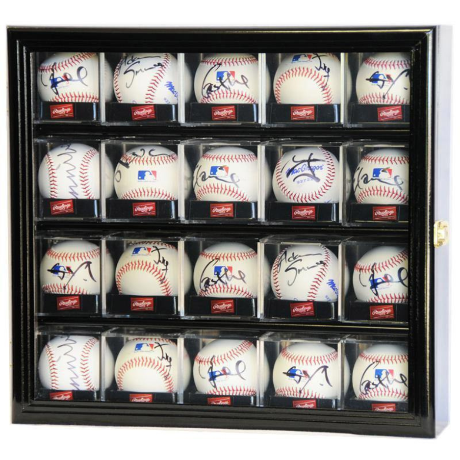 20 Baseball Acrylic Cubes Display Case UV Protection MLB Black Wood