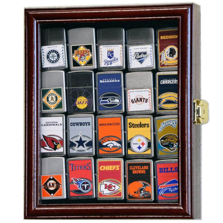 20 Lighter Display Case Cabinet UV Protection Cherry Wood
