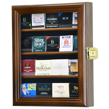 20 Matches Matchbook Display Case Cabinet UV Protection Walnut Wood