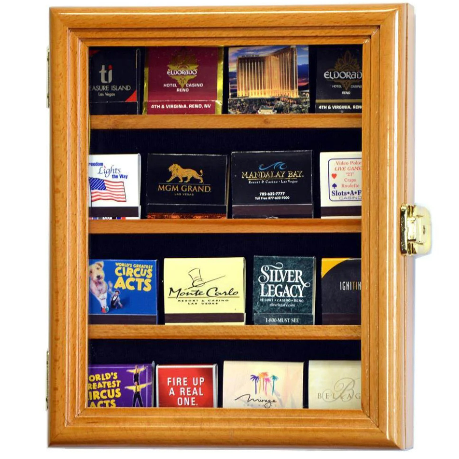 20 Matches Matchbook Display Case Cabinet UV Protection Oak Wood
