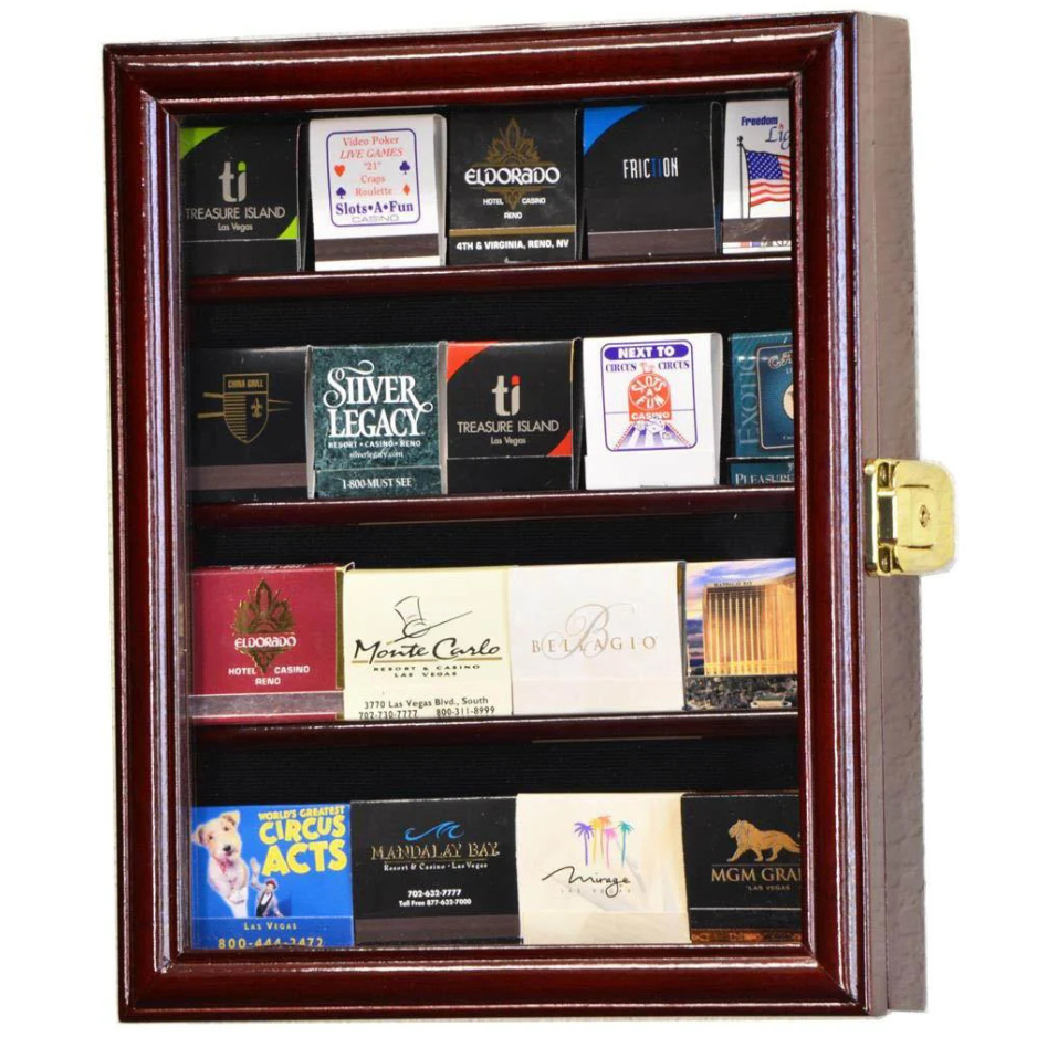 20 Matches Matchbook Display Case Cabinet UV Protection Cherry Wood