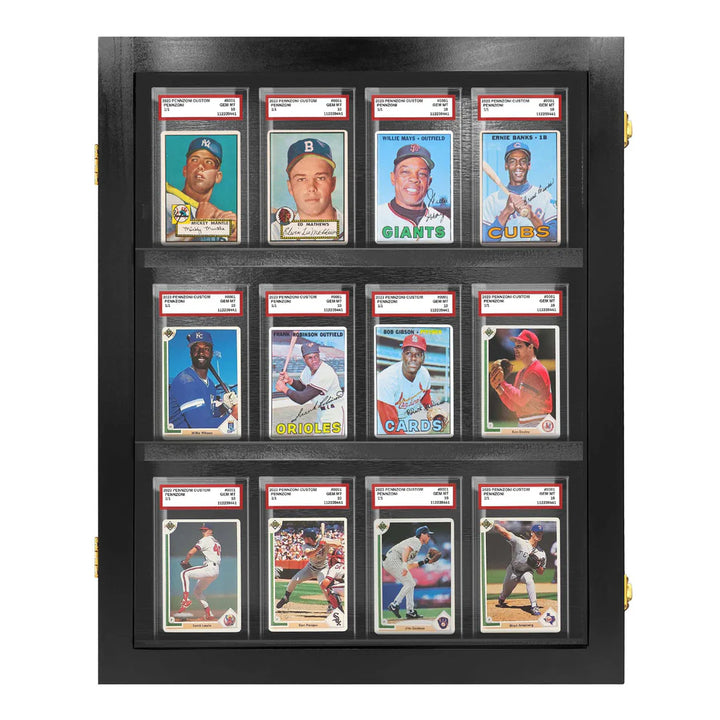 Sports Trading Card Wall Display PSA Slab Graded Case Display Cabinet Made in USA Black Wood