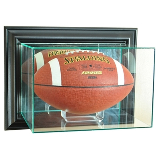 Real Glass Wall Mounted Football Display Case UV Protection NFL NCAA Full Size Ball Black Wood