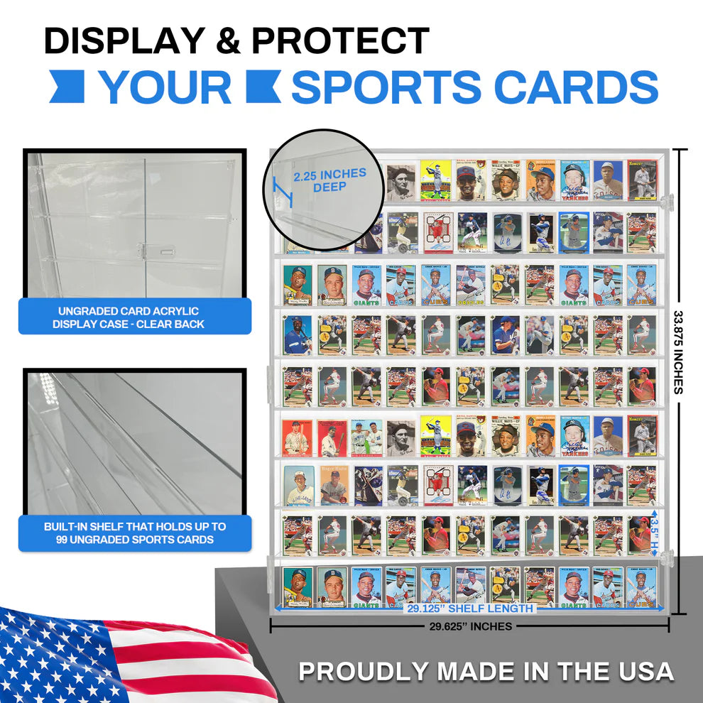 99 Ungraded - Acrylic Sports Baseball Trading Card Display Case Cabinet UV Protection