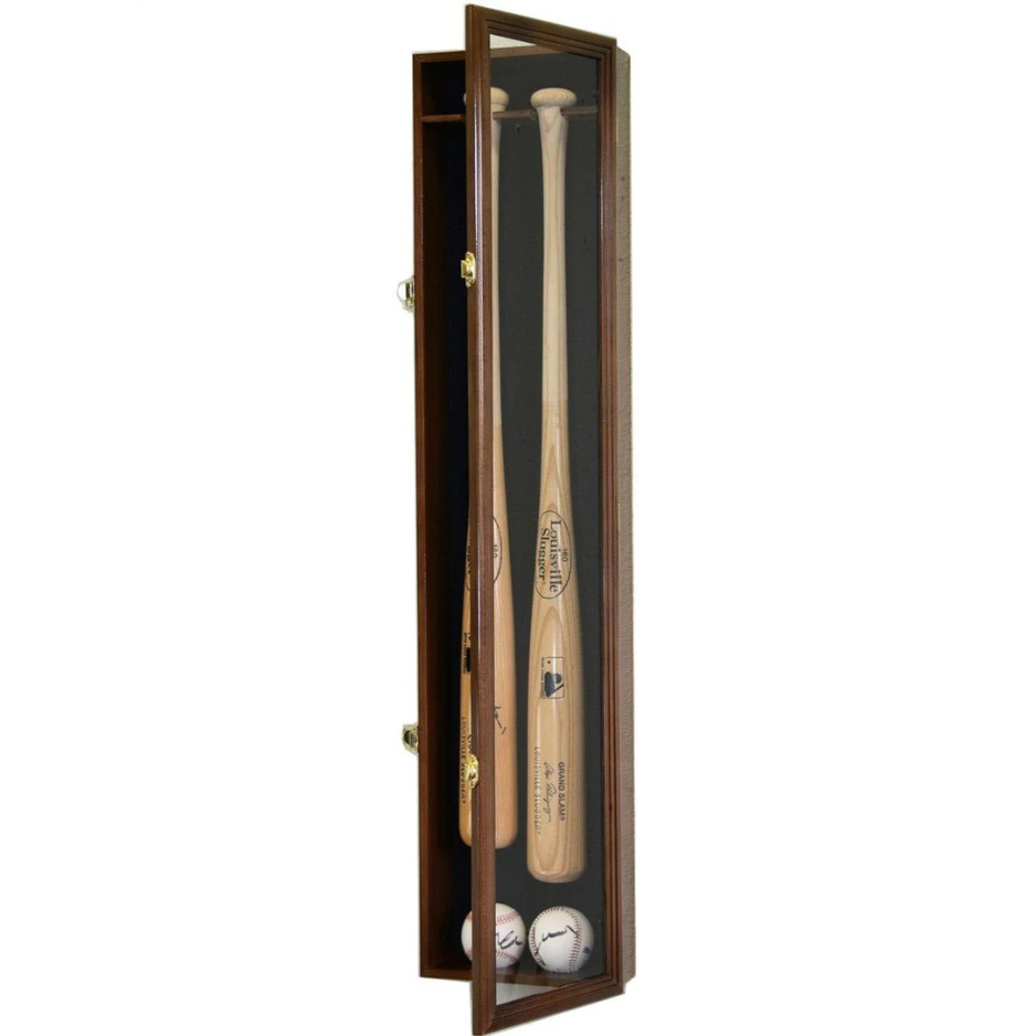 2 Baseball Bat Display Case Cabinet UV Protection Walnut Wood