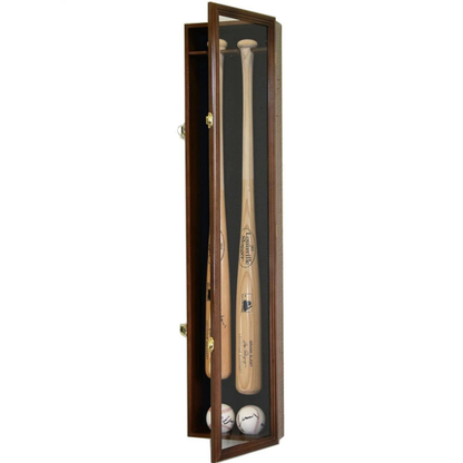 2 Baseball Bat Display Case Cabinet UV Protection Walnut Wood