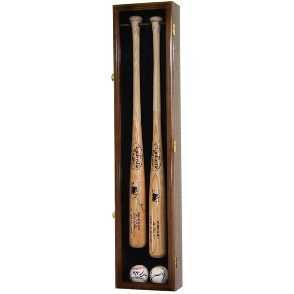 2 Baseball Bat Display Case Cabinet UV Protection Walnut Wood