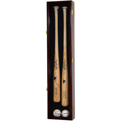 2 Baseball Bat Display Case Cabinet UV Protection Cherry Wood