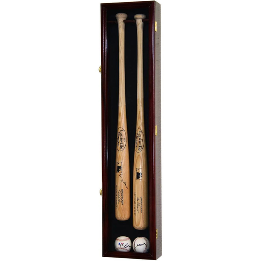 2 Baseball Bat Display Case Cabinet UV Protection Cherry Wood