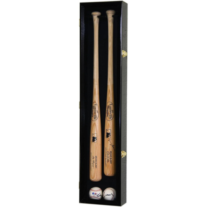 2 Baseball Bat Display Case Cabinet UV Protection Black Wood