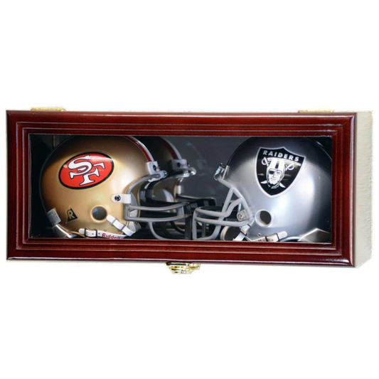 2 Mini Riddell Helmet Display Case Cabinet (Mirror Back) UV Protection Cherry Wood