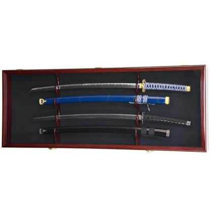 2 Swords and Scabbards Display Case Cabinet UV Protection Cherry Wood