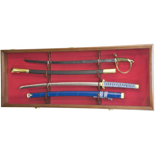 2 Swords and Scabbards Display Case Cabinet UV Protection Walnut Wood