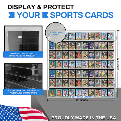 70 Ungraded - Acrylic Sports Baseball Trading Card Display Case Cabinet UV Protection