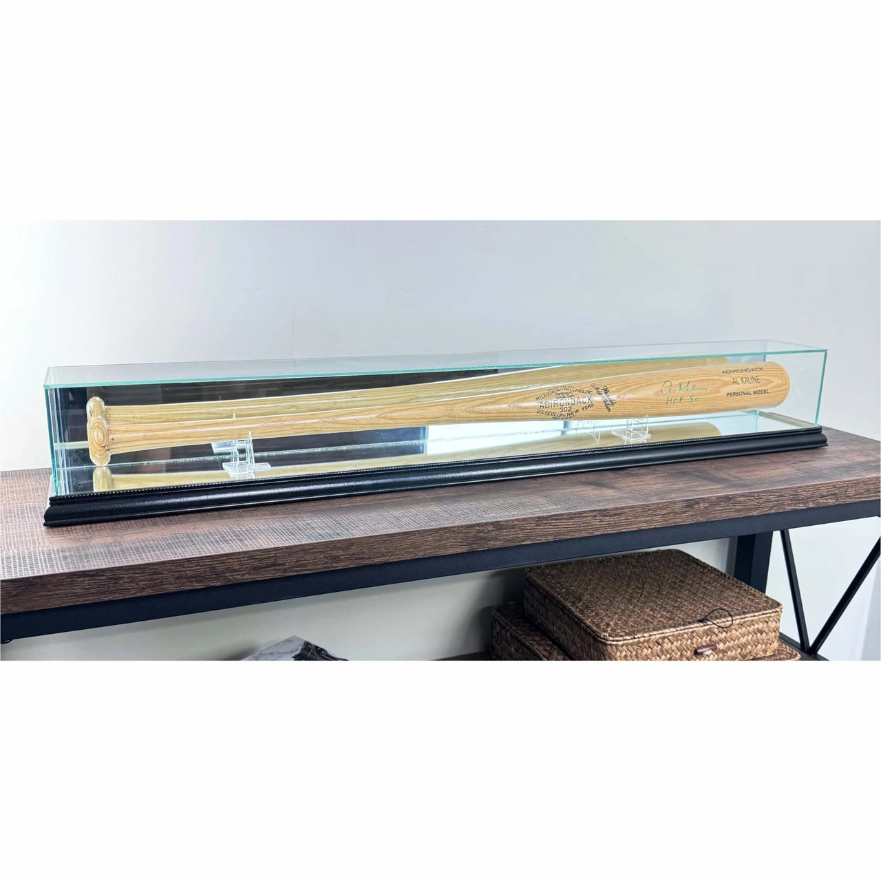 Real Glass Tabletop Baseball Bat Display Case. Premium hardwood and UV Protection.
