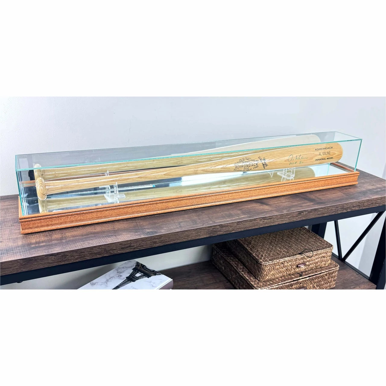 Real Glass Tabletop Baseball Bat Display Case. Premium hardwood and UV Protection.
