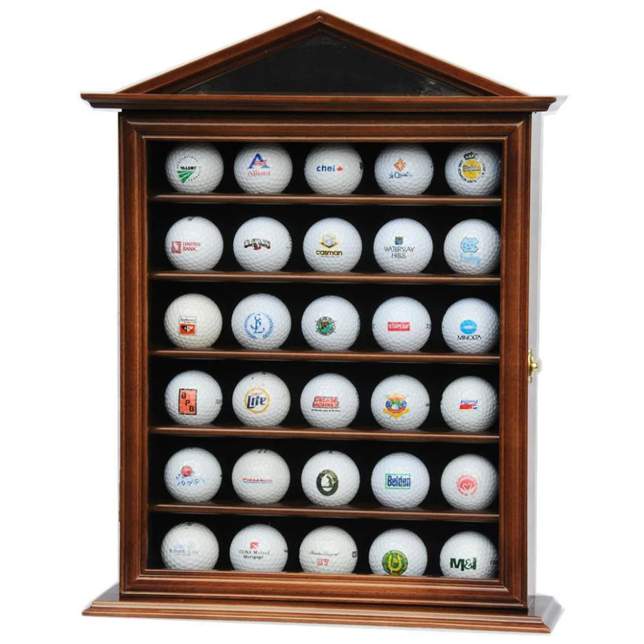 30 Golf Ball Designer Display Case Cabinet UV Protection Walnut Wood