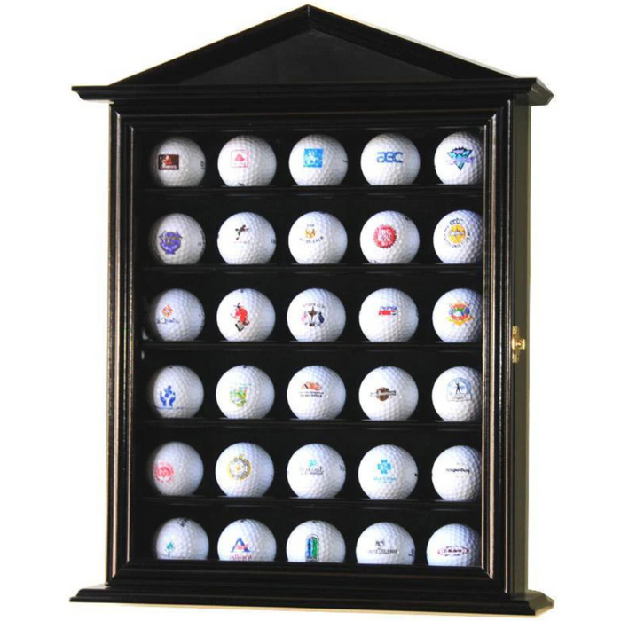 30 Golf Ball Designer Display Case Cabinet UV Protection Black Wood