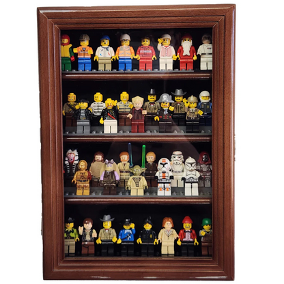 32 Mini Figures Display Case Cabinet UV Protection LEGO Figurine Walnut Wood