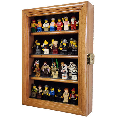 32 Mini Figures Display Case Cabinet UV Protection LEGO Figurine Oak Wood